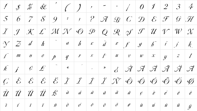 Ovidius Medium  glyph index