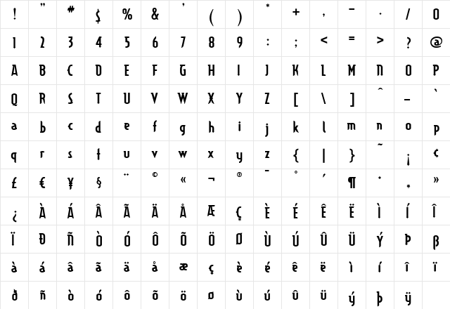 Typographiction20B Medium  glyph index