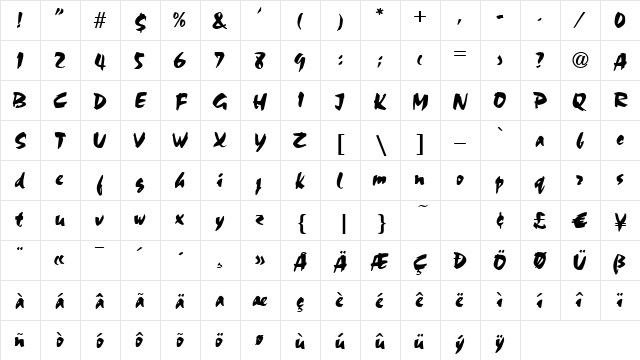 Script-C720 Bold  glyph index