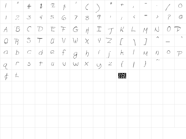 Grafitti Italic  glyph index