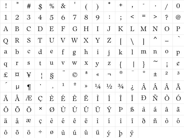 LeamingtonEF Light  glyph index