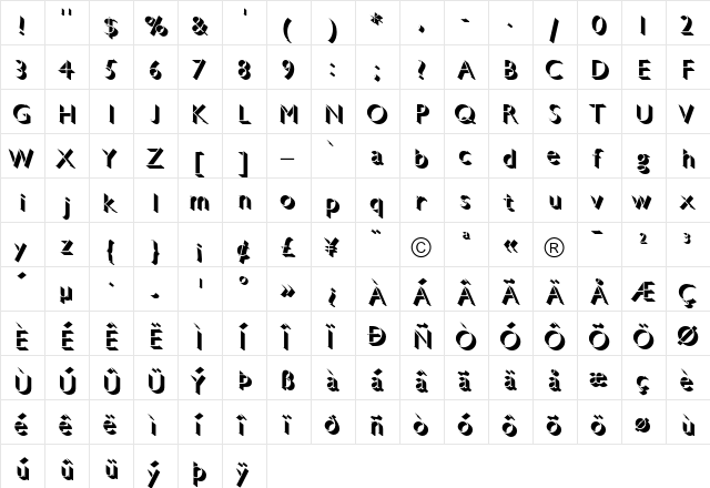 Gill Sans Light Shadowed  glyph index