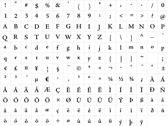 Adobe Jenson Pro Semibold  glyph index