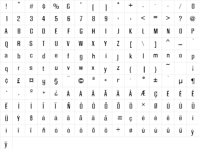CaliforniaGroURWTReg Regular  glyph index