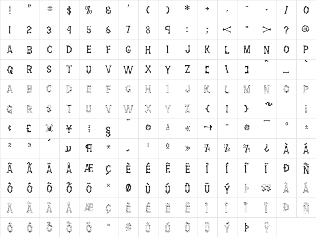 DemBones Regular  glyph index