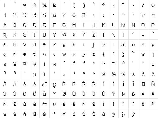 Elgethy Upper Bold Regular  glyph index