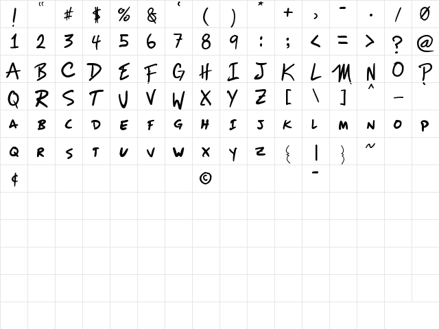 mizike Regular  glyph index