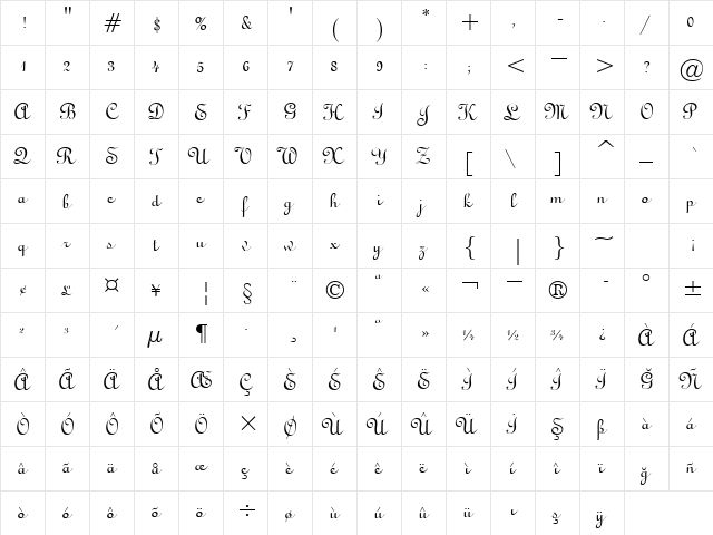 00909 Regular  glyph index