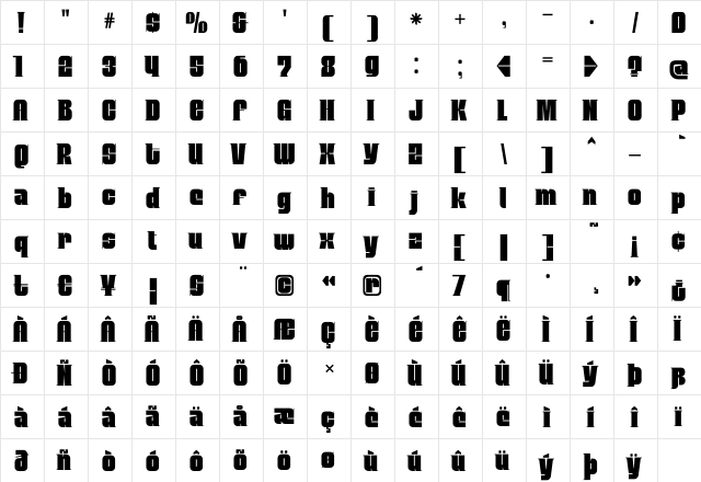 MobleySerif Regular  glyph index