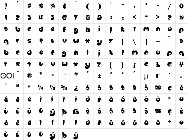Slugfest NF Regular  glyph index