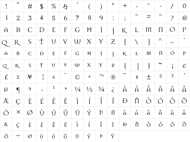 Manson Regular  glyph index