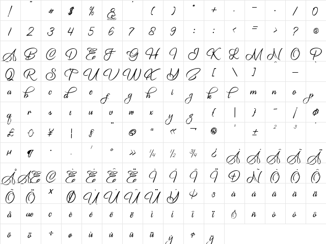 The King Of Romance Regular  glyph index