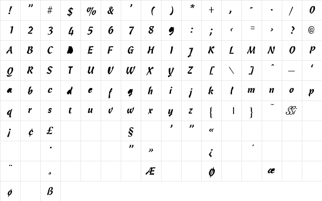 Ole' Script Light SSi Light  glyph index