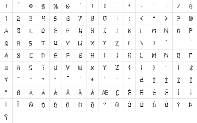 Broken Cyborg Outline Regular  glyph index