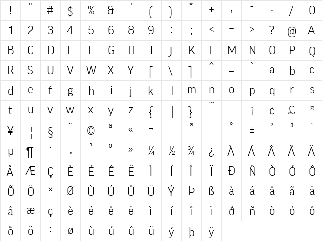 GoodLF-Light Regular  glyph index