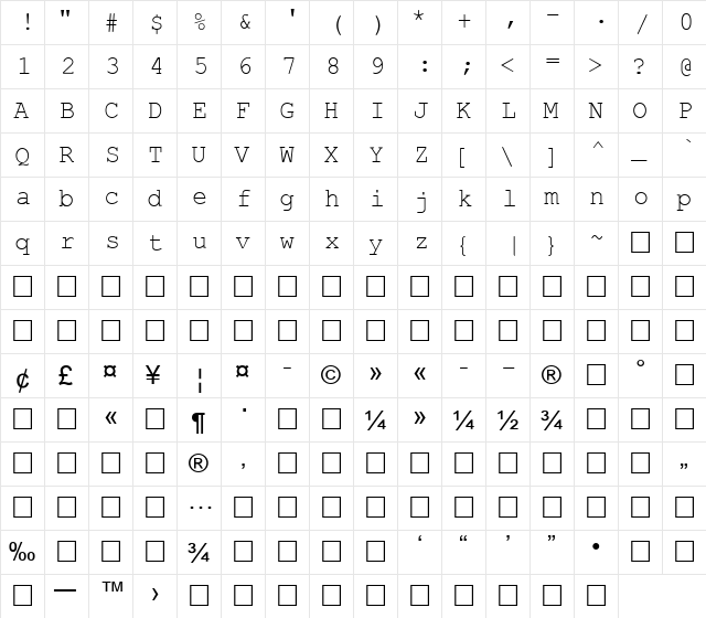 Alice4 Unicode Regular  glyph index