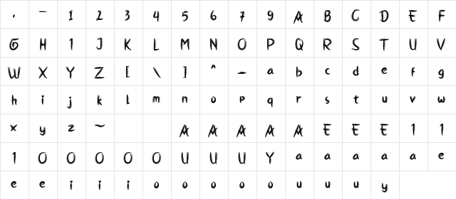 Sadistpu Regular  glyph index