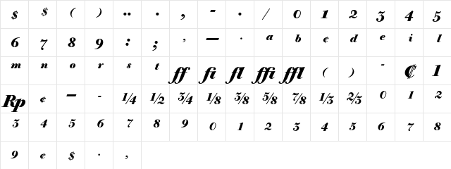 Bodoni Old Face BE Bold Italic Expert  glyph index