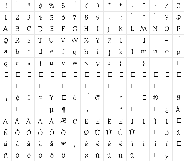 JournalText Medium  glyph index