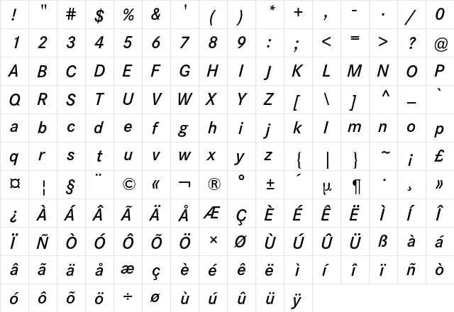Corporate S BQ Regular  glyph index