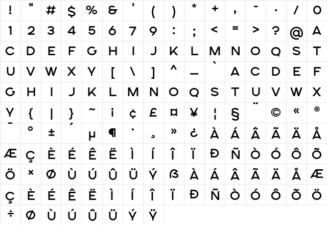 SONGER SemiExpanded Medium  glyph index