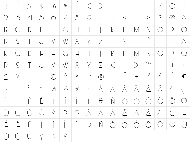 MossmanLight Regular  glyph index
