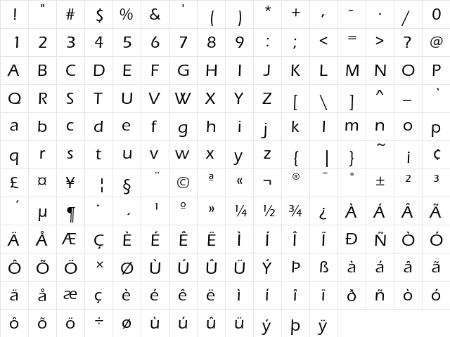 ErasEF Medium  glyph index
