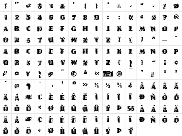 Linolschrift Heavy Regular  glyph index