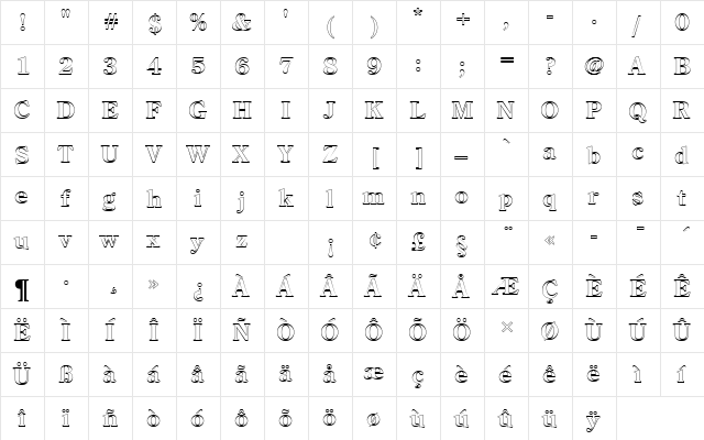 CenturyOldStyTBolOu1 Regular  glyph index