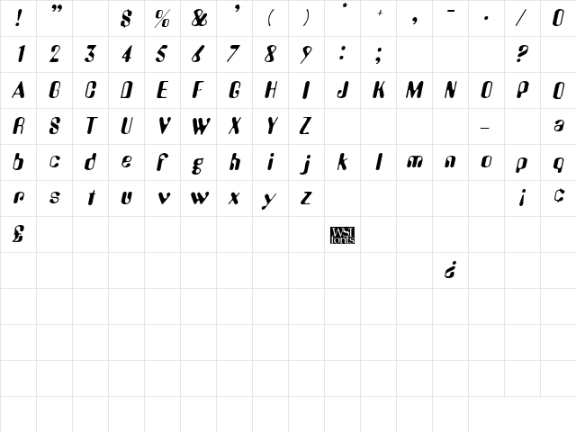 Urkle Italic  glyph index