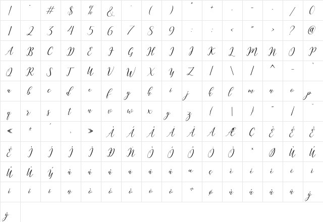 Katlyne Regular  glyph index
