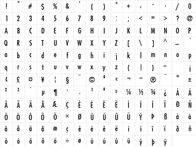 KudosCondSSK Regular  glyph index