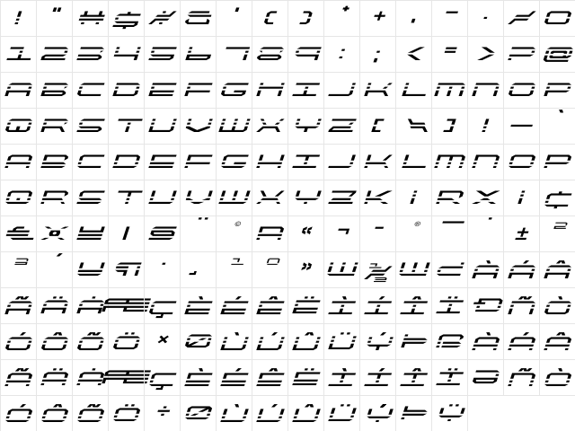 QuickQuick Expanded Italic Expanded Italic  glyph index