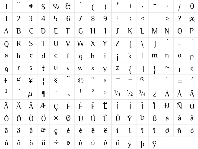 BinaryITC TT Light  glyph index
