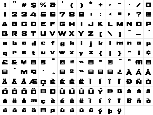 AgencyFB Regular  glyph index