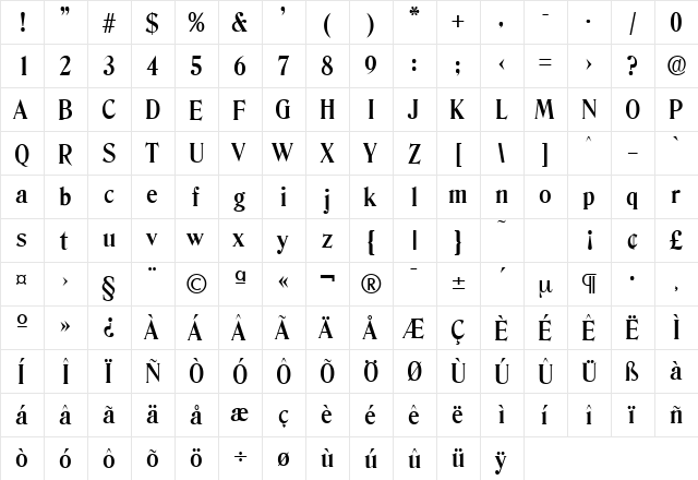 Denver-Serial Bold  glyph index