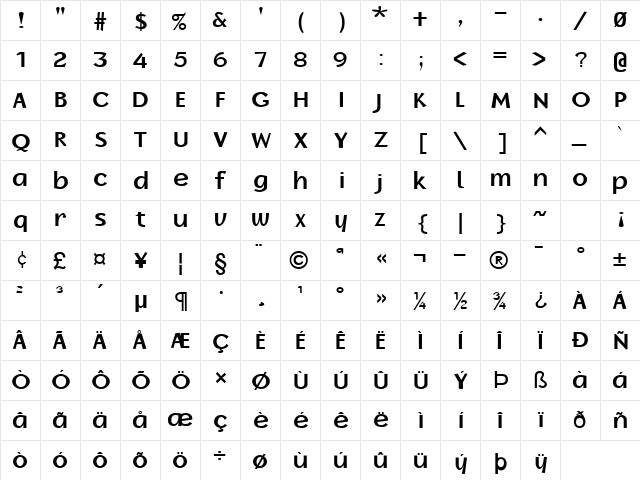 Oak-Ridge Bold  glyph index