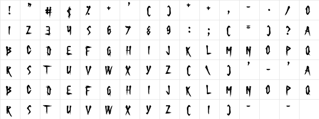 Butcher the Baker Regular  glyph index