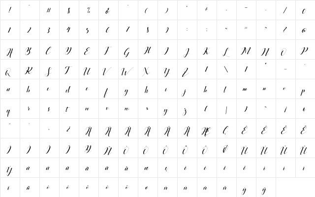 Ballqis Script Regular  glyph index