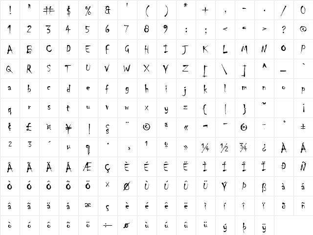 Chiller Regular  glyph index