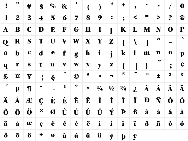 GammaEF Black  glyph index