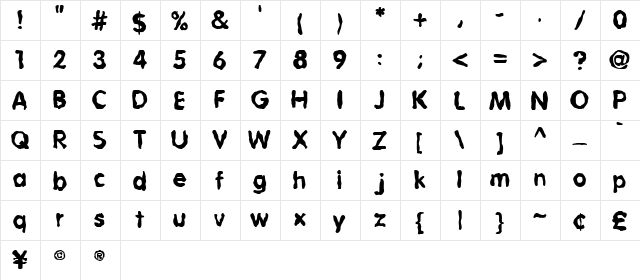 Melted Moments Regular  glyph index