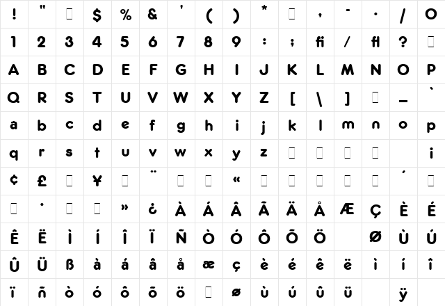 Frankfurter Medium LET Plain  glyph index