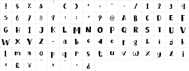 Baby Eliot Regular  glyph index