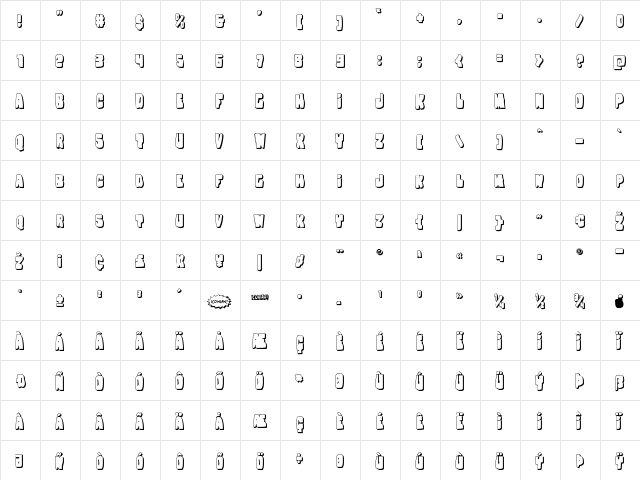 Nobody's Home 3D Regular  glyph index