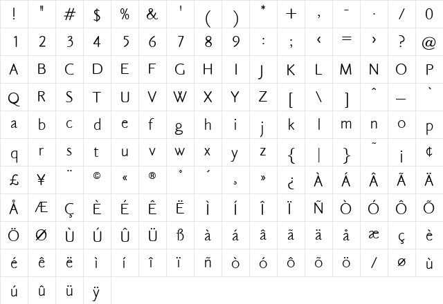 O Regular  glyph index