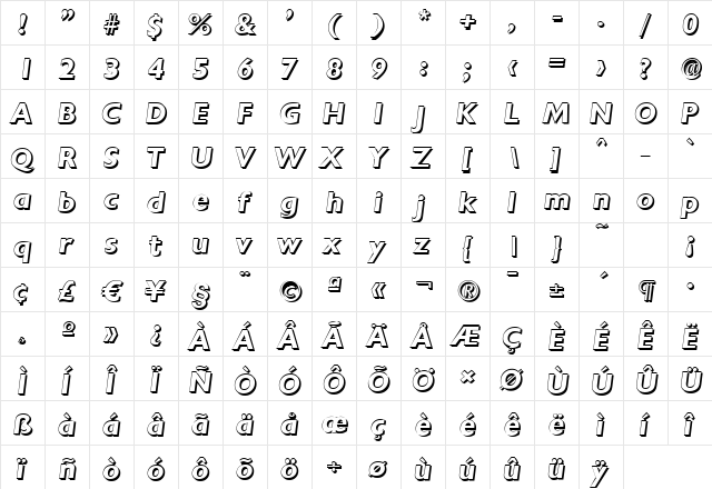 DavidBeckerShadow BoldItalic  glyph index