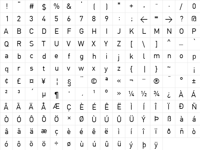 DIN Regular  glyph index
