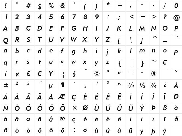 Geometr415 Md BT Medium Italic  glyph index