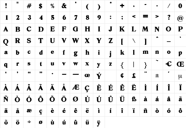 OktaveExtraBold Regular  glyph index
